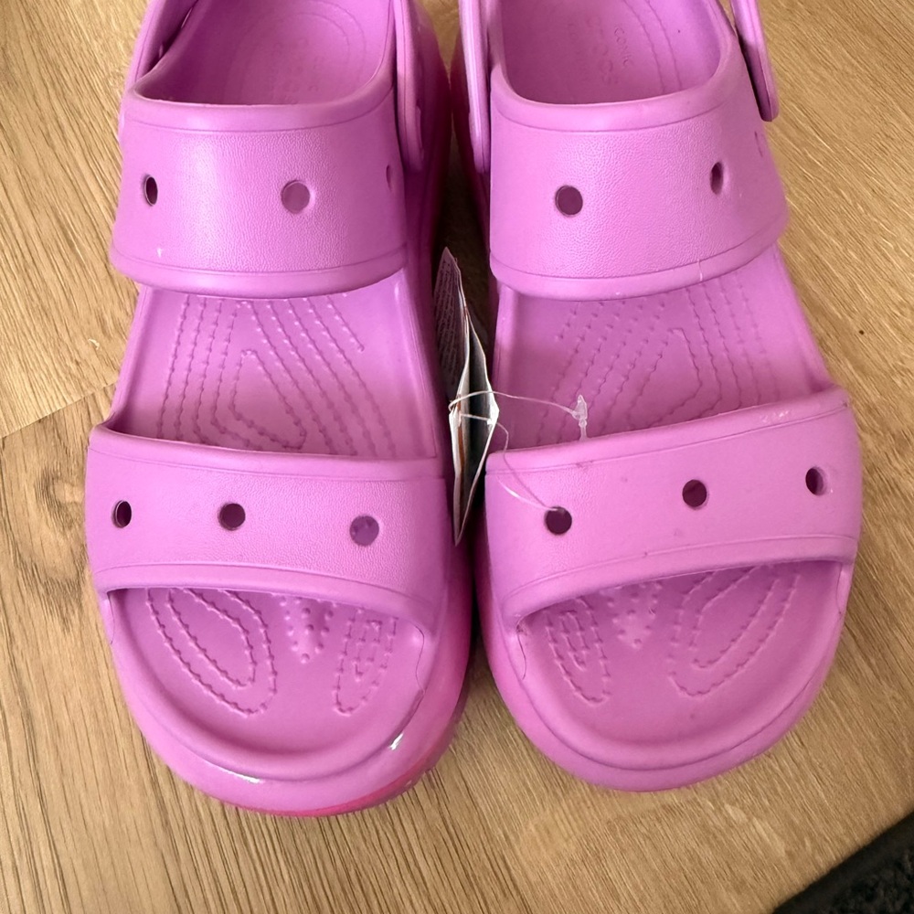 CROCS Platform Slide Sandals in Bright Pink and Lavender - Picture 4 of 5